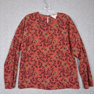 Fenn Wright Manson Womens Silk Blouse Medium Red Floral Asian Oriental Office